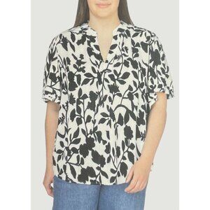 Well Worn Women's L Black & White Floral Print Blouse  N0573